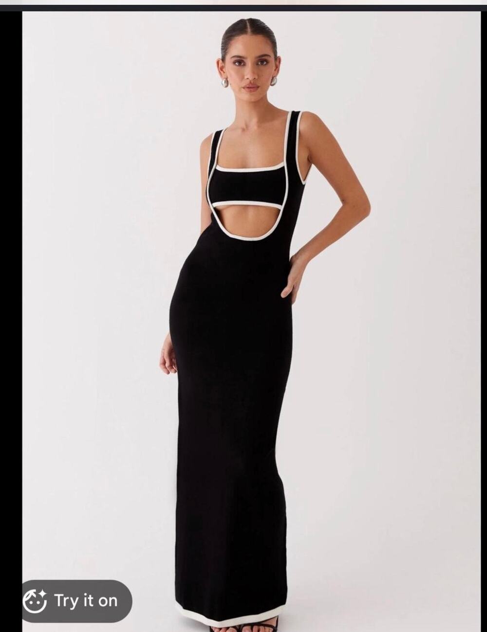 Black Mini Cutout Bodycon Dress with White Trim